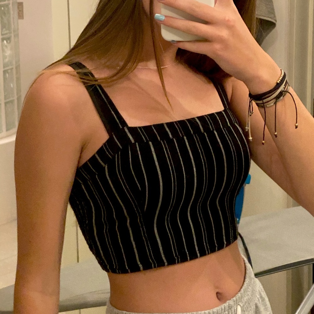 black tank top with white/grey ish stripes (s)